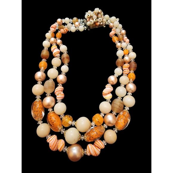 Spectacular Unsigned Art Glass Triple Strand Necklace Marked Japan (A4941) - Picture 1 of 7